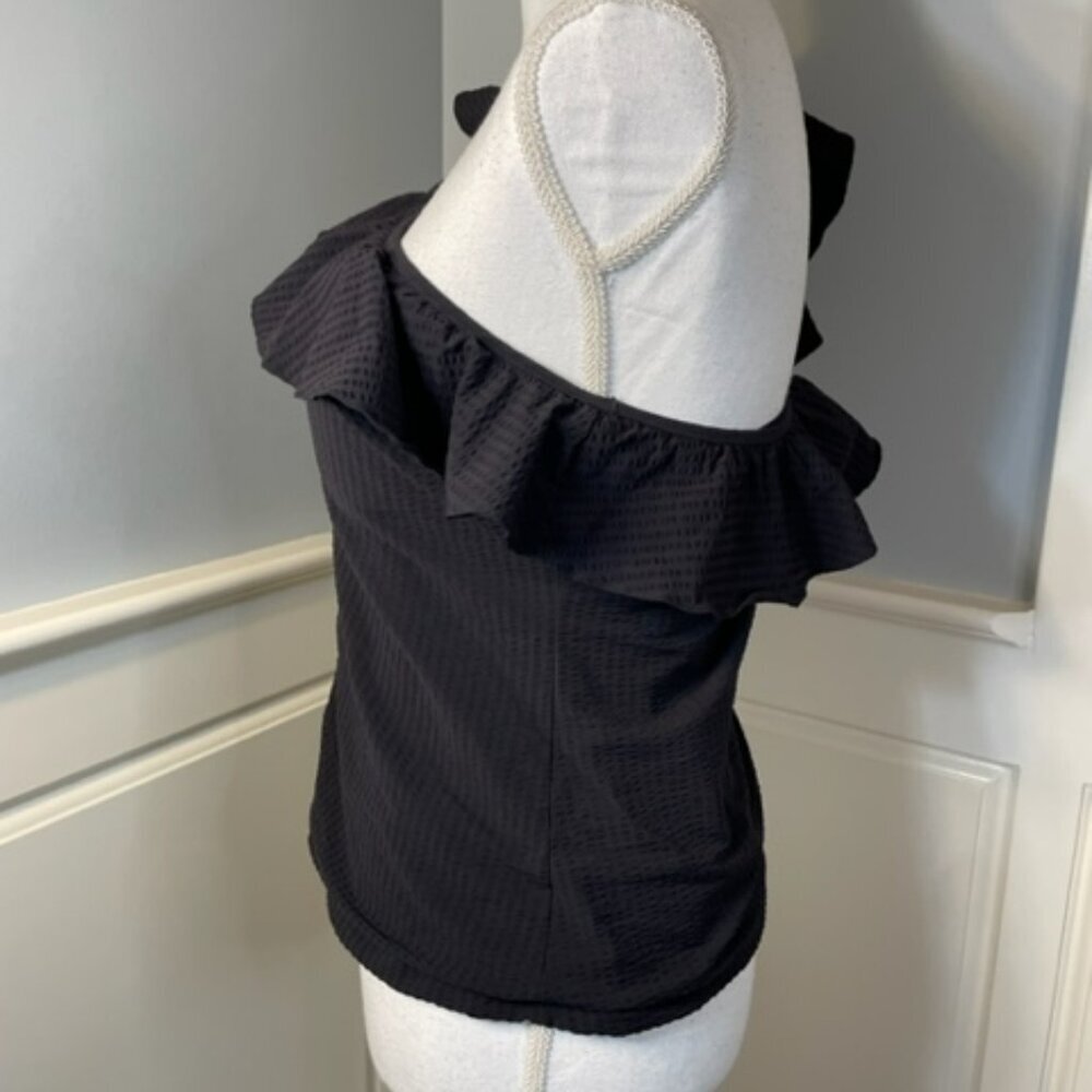 Vineyard Vines One-Shoulder Black Ruffle Swim Top - Picture 2 of 7